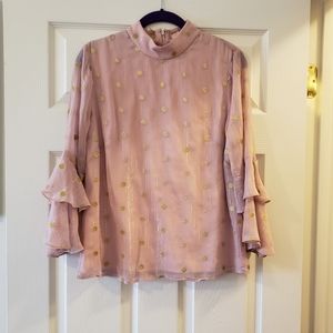 Anthropologie Hatch pink & gold polka dot blouse